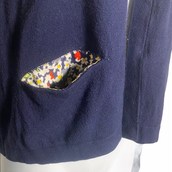 Anthro Monogram Navy Floral Lined Pocket Cardigan - Picture 4 of 5